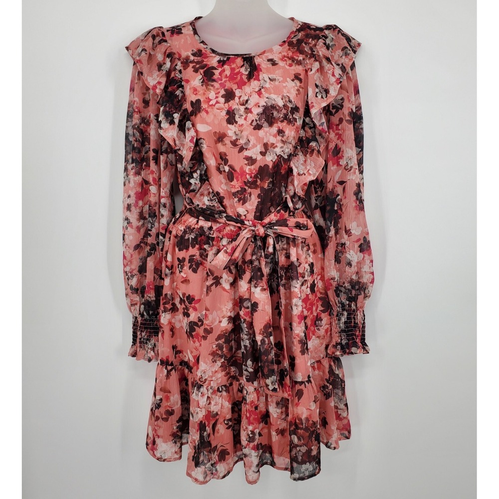Women's Rachel Parcell Floral Print Ruffle Chiffon Blouson Dress Size 8 - A8